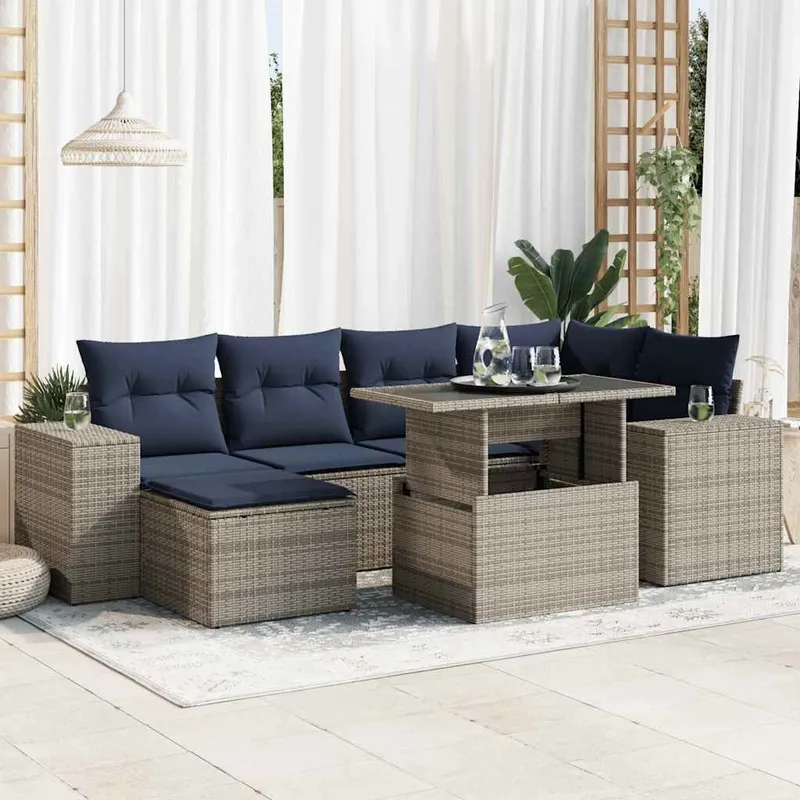 9-tlg. set divano da giardino con cuscini grigio Poly Rattan Akazie