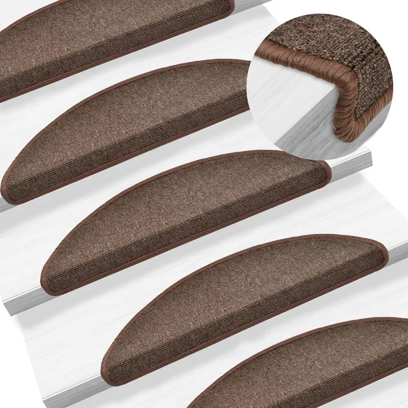 Tapis d'escalier 15 pièces 56 x 17 x 3 cm marron café demi-rond