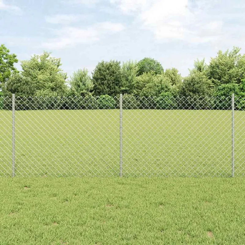 Maschendrahtzaun mit Pfosten 10 x 0,8 m Verzinkter Stahl Silber
