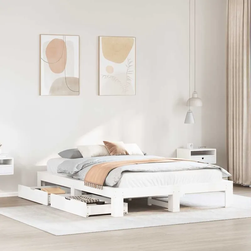 Cadre de lit sans matelas blanc 140x200 cm bois de pin massif