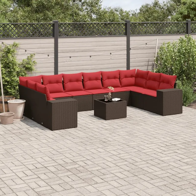 11-teiliges Gartensofa-Set mit Kissen, braun, Polyrattan