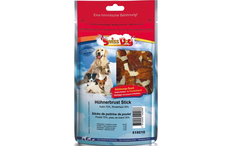 SwissDog Kausnack Hühnerbrust Stick, 7 cm, 500 g