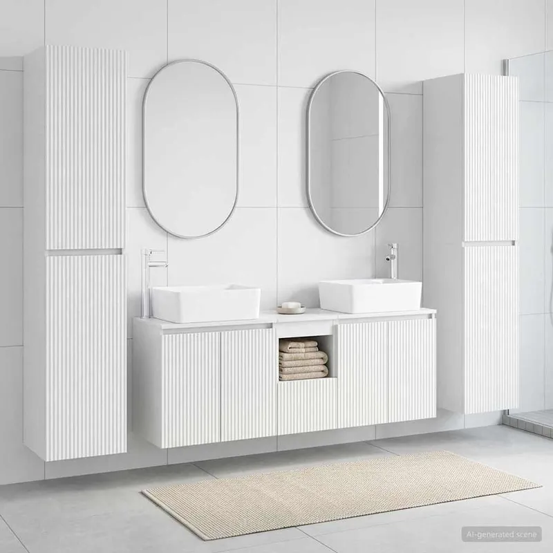 Ensemble de mobilier de salle de bain 5 pc Blanc brillant