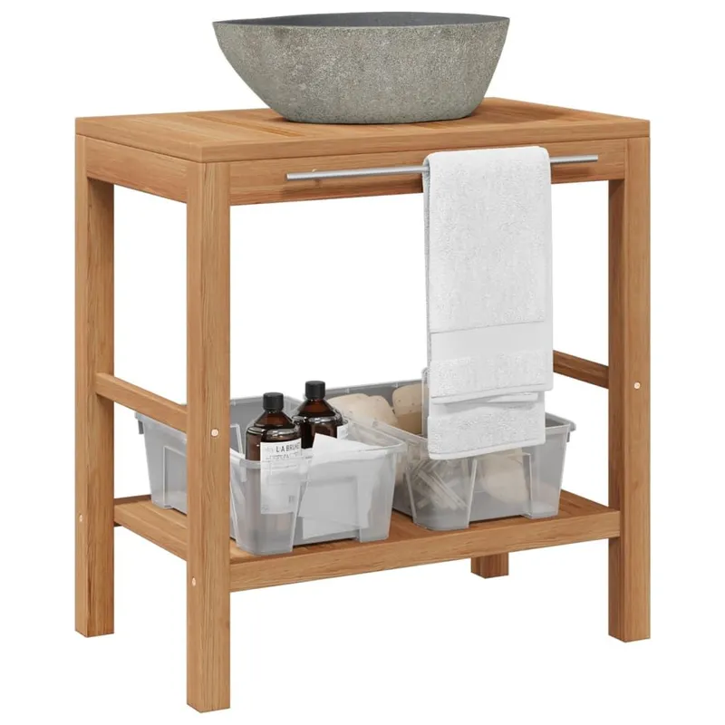 Waschtisch legno massiccio Teak con lavabo in Flussstein