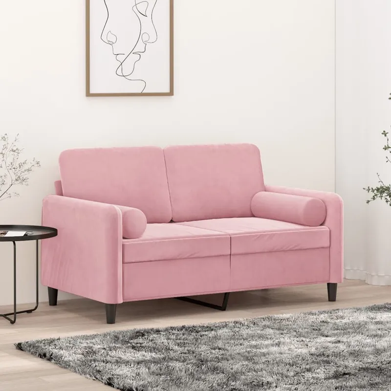 divano a 2 posti con cuscini decorativi rosa 120 cm velluto