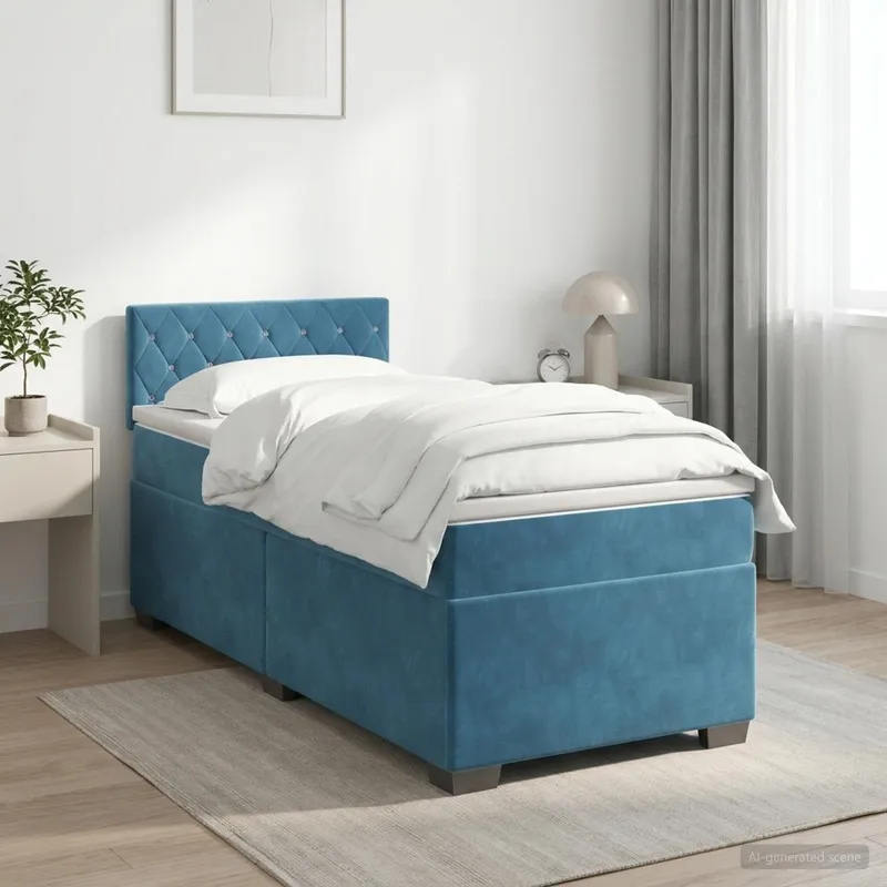 letto boxspring mit Matratze Dunkelblau 90 x 200 cm Samt