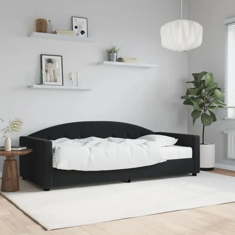 Tagesbett mit Matratze nero 90x200 cm Samt