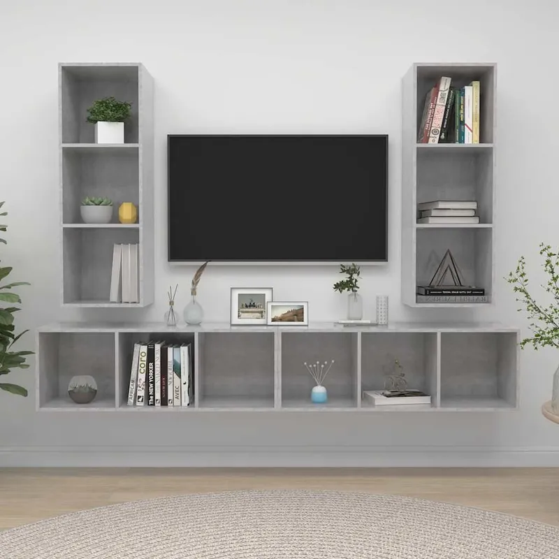 TV-Wandschränke 4 Stk. Betongrau Holzwerkstoff