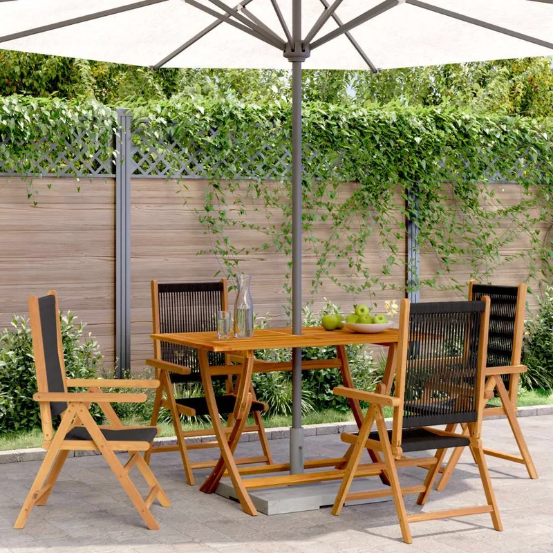 Fauteuils pliants inclinables, lot de 4, en bois d'acacia massif noir