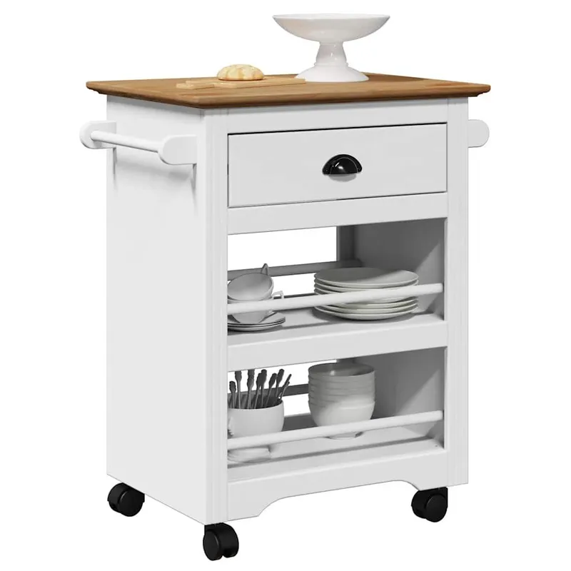 Chariot de cuisine BODO blanc et marron 67,5x45x80 cm