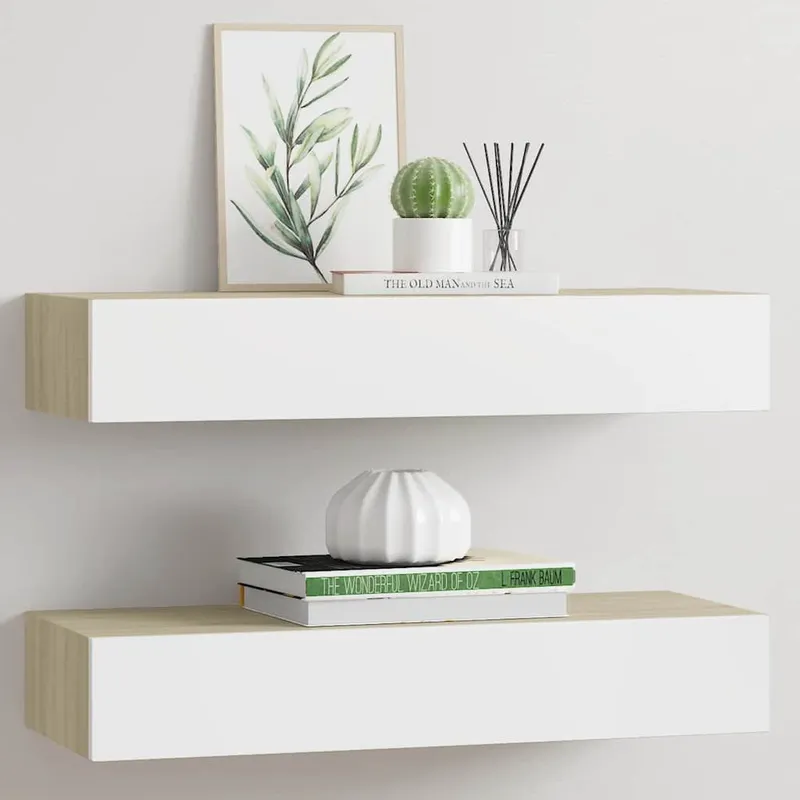 Wandcassettiscaffalee 2 pz. rovere e bianco 60x23,5x10cm MDF