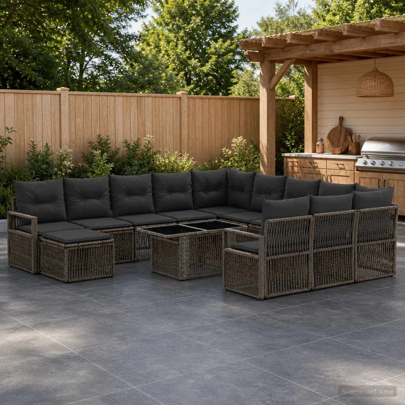 set divano da giardino 13 pz. grigio e grigio scuro polyrattan