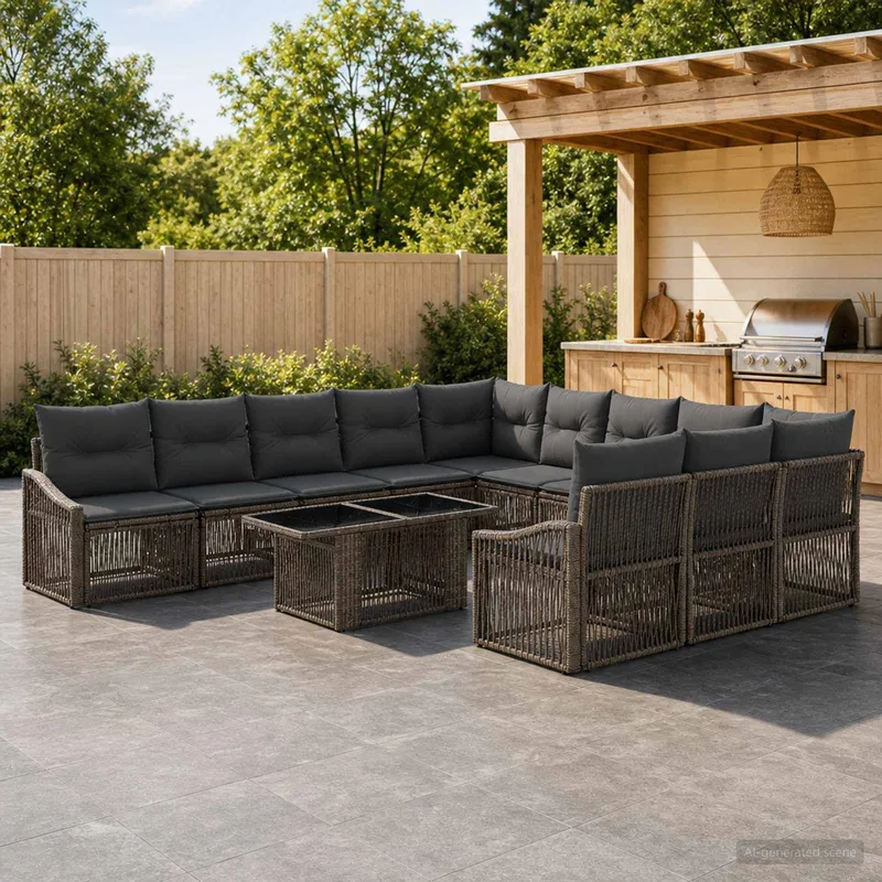Gartensofa-set 12 stk. Grau und Dunkelgrau Poly-Rattan