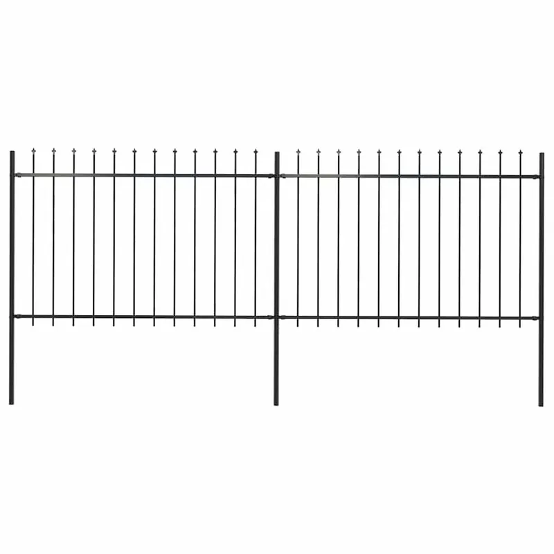 Clôture de jardin avec dessus en forme de lance en acier 337 x 120 cm Noir