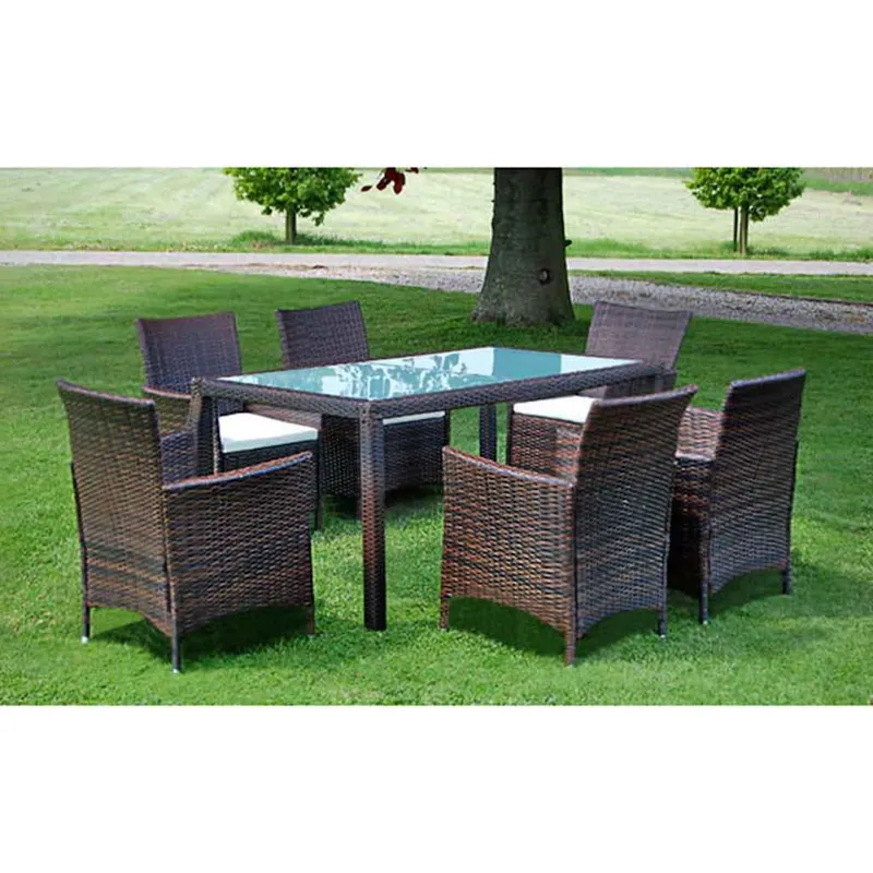 7-tlg. Garten-Essgruppe mit Auflagen Poly Rattan marrone