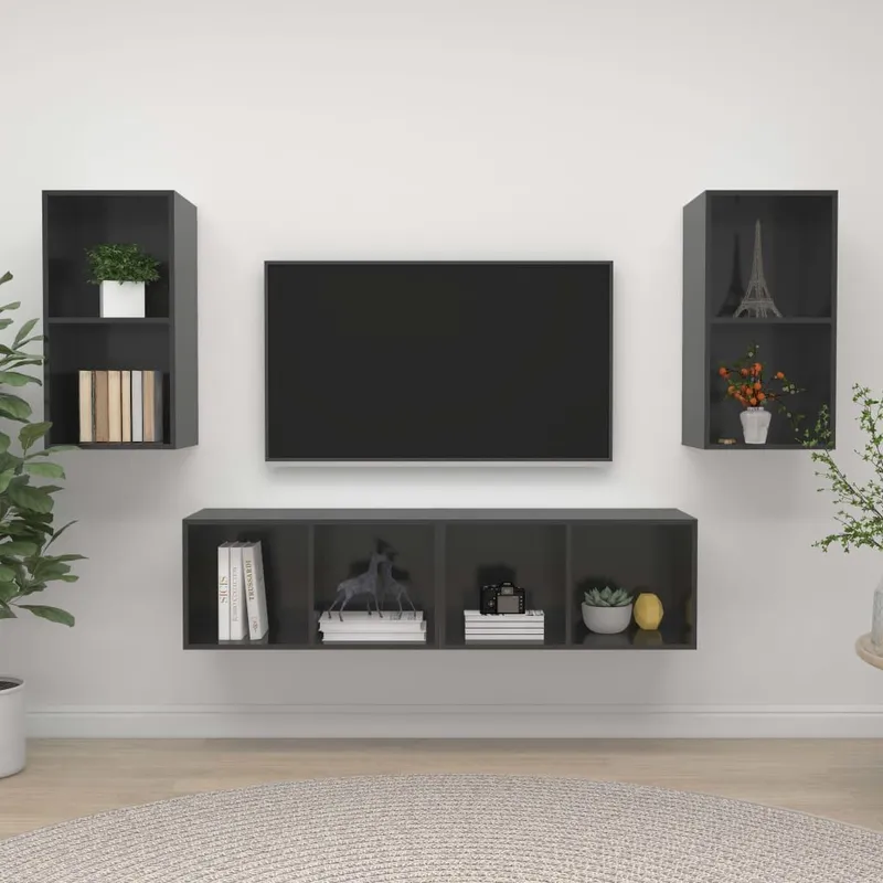 TV-Wandschränke 4 Stk. Hochglanz-grigio derivato del legno