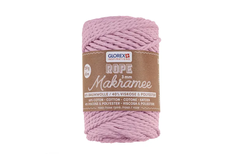 Glorex Wolle Makramee Rope gedreht 63 m x 3 mm, 250g, Rosa
