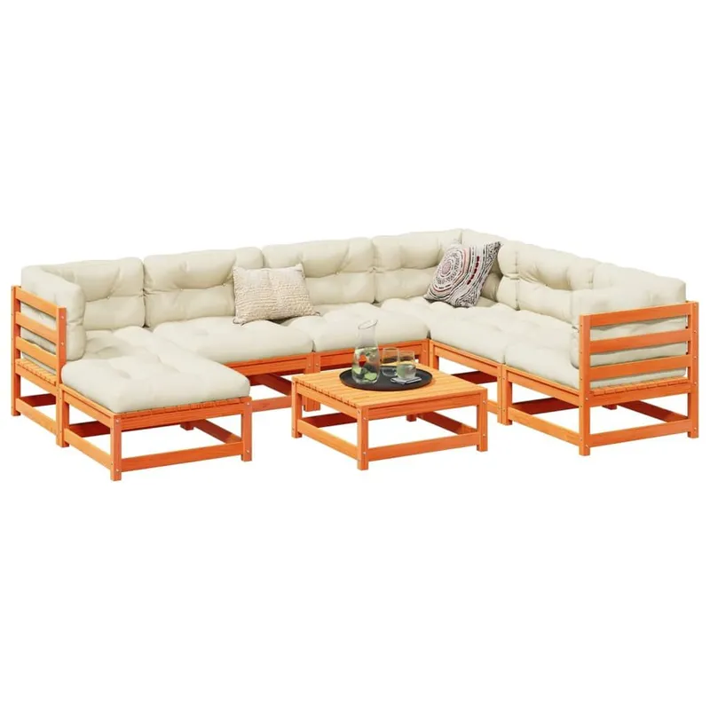 8-tlg. set divano da giardino con cuscini Wachsbraun Kiefernholz