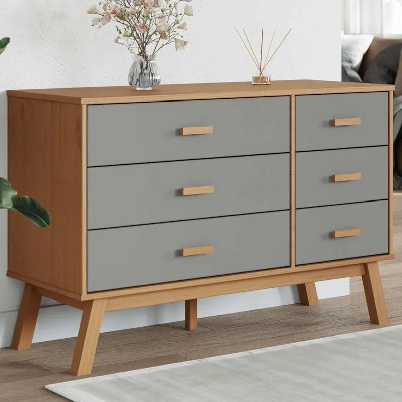 cassettischrank OLDEN grigio e marrone legno massiccio pino