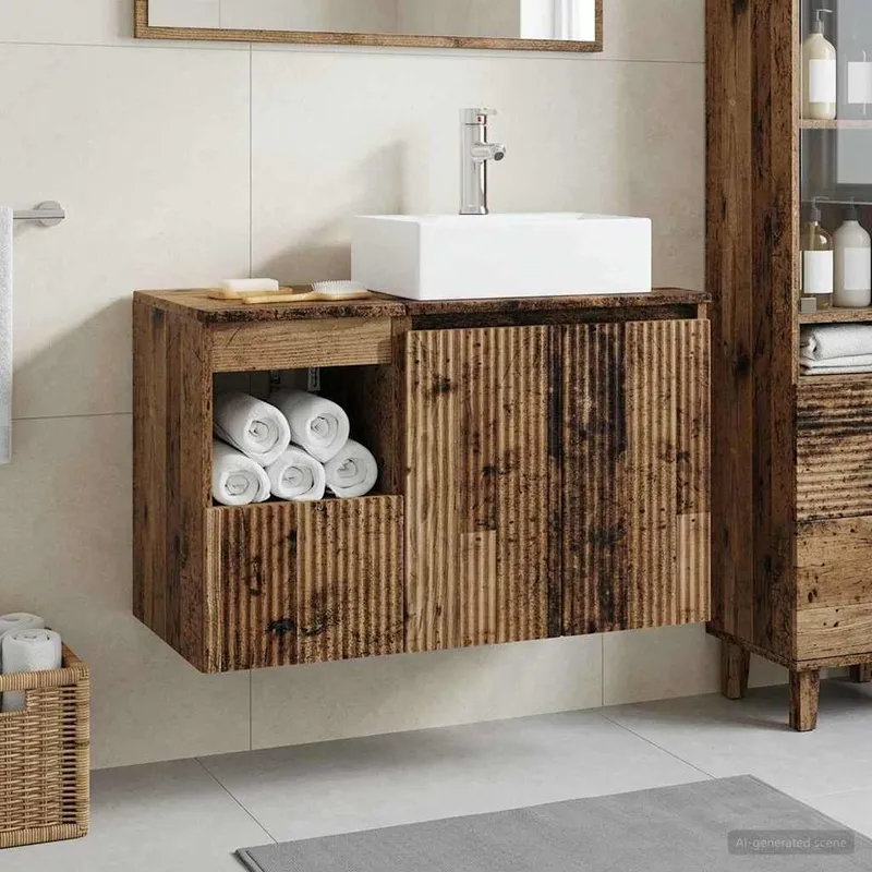 Badezimmermöbel-Set 2 stk. Altholz Holzwerkstoff