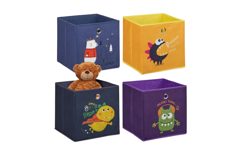 relaxdays Spielzeugbox Tiere 4 pièces