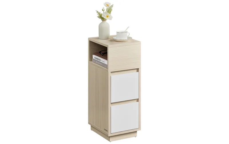 VASAGLE Nachttisch 25 x 62 cm, Weiss/Beige