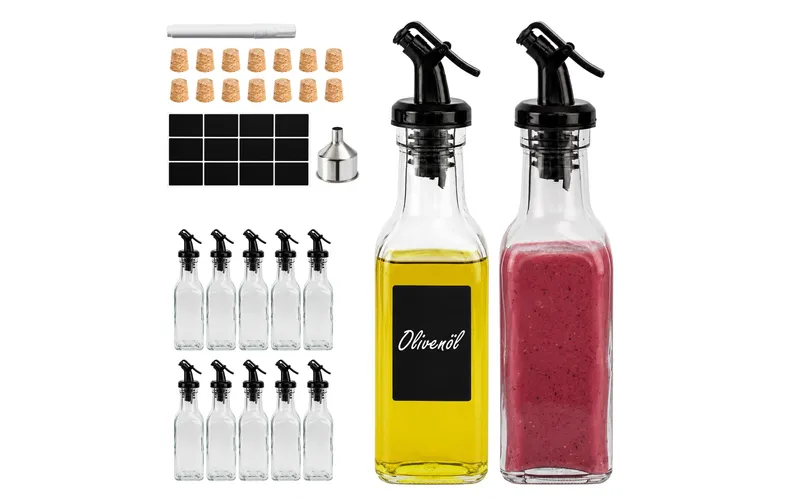 relaxdays Set di bottiglie di olio in vetro trasparente nero da 12 pezzi 150 ml
