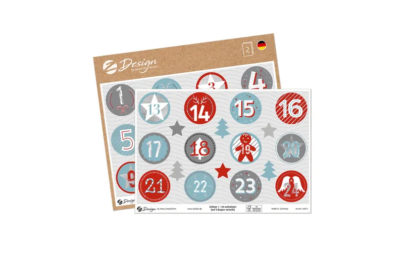 Z-Design Adventskalender-Zahlen 1-24 A5 2 multicolore