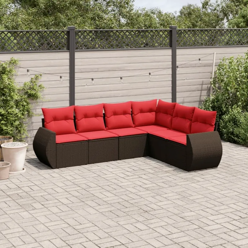 6-teiliges Gartensofa-Set mit Kissen, braun, Polyrattan