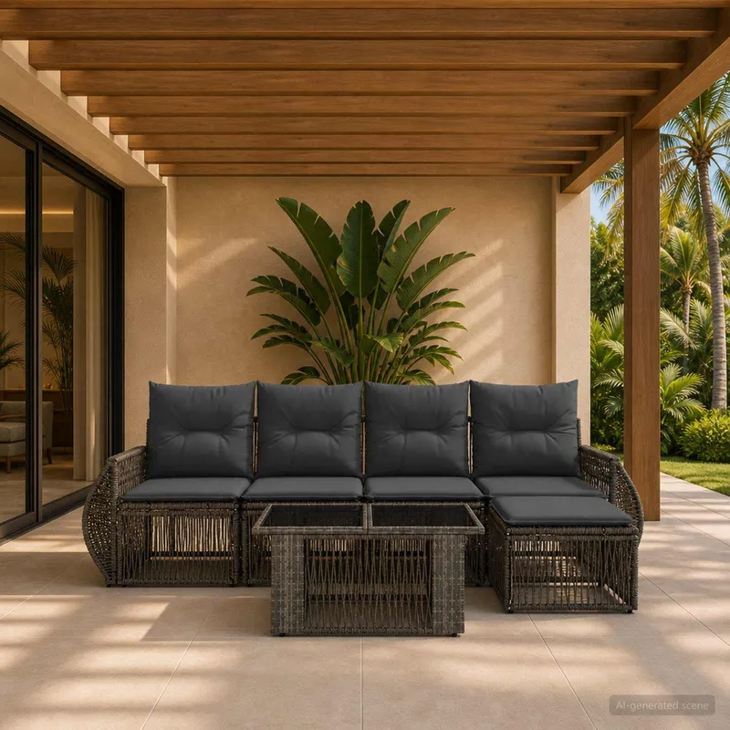 Gartensofa-set 6 stk. Grau und Dunkelgrau Poly-Rattan