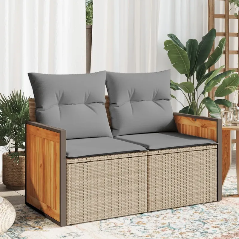 garden sofa with cushions 2-Sitzer beige Poly Rattan