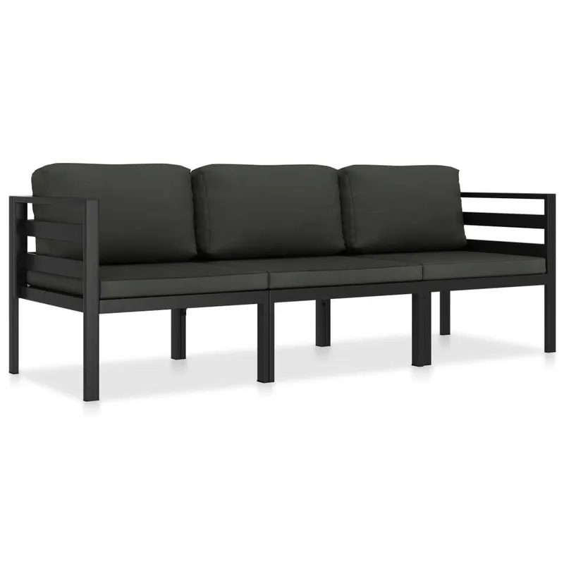 3-tlg. Garten-Lounge-Set mit Kissen Aluminium Anthrazit