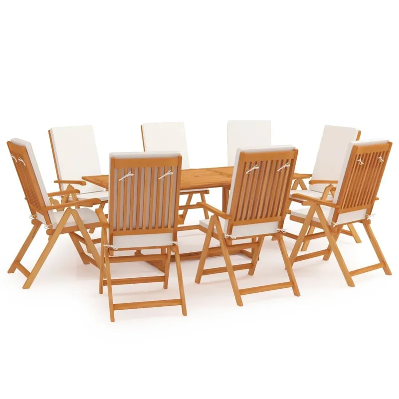 Ensemble à manger de jardin 9 pcs coussins Bois de teck massif