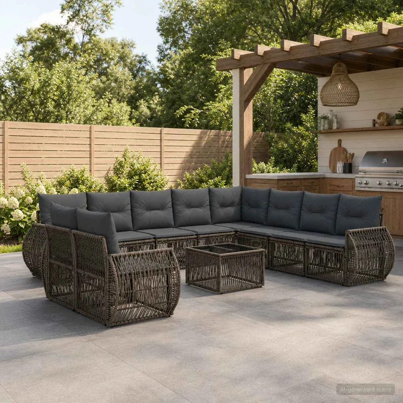 set divano da giardino 11 pz. grigio e grigio scuro polyrattan