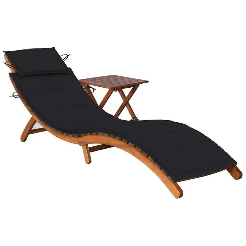 Sonnenliege con Tisch e Auflage legno massiccio acacia