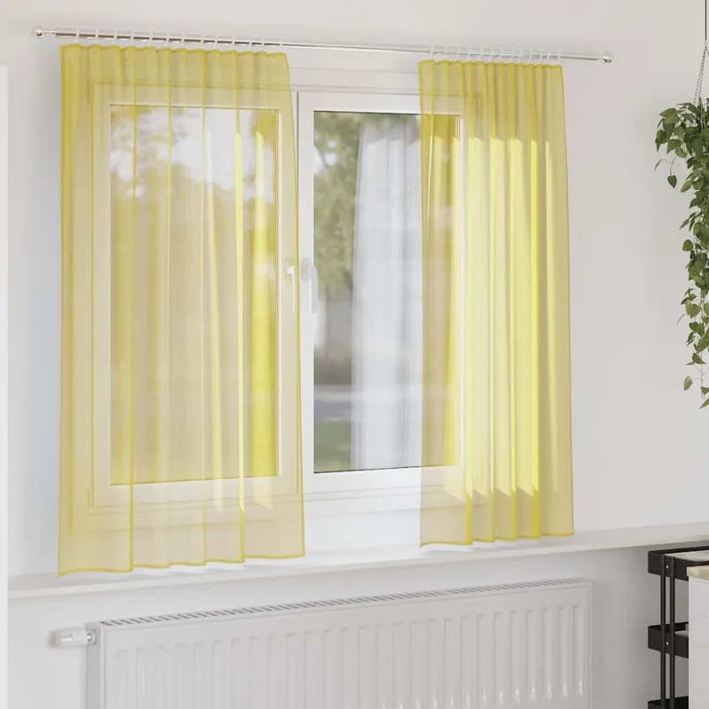 Voile Vorhänge mit Stangentaschen 2 Stk. Gelb