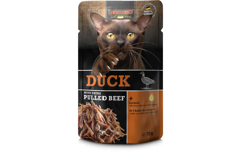Leonardo Cat Food Nassfutter Ente & Pulled Beef, 70 g