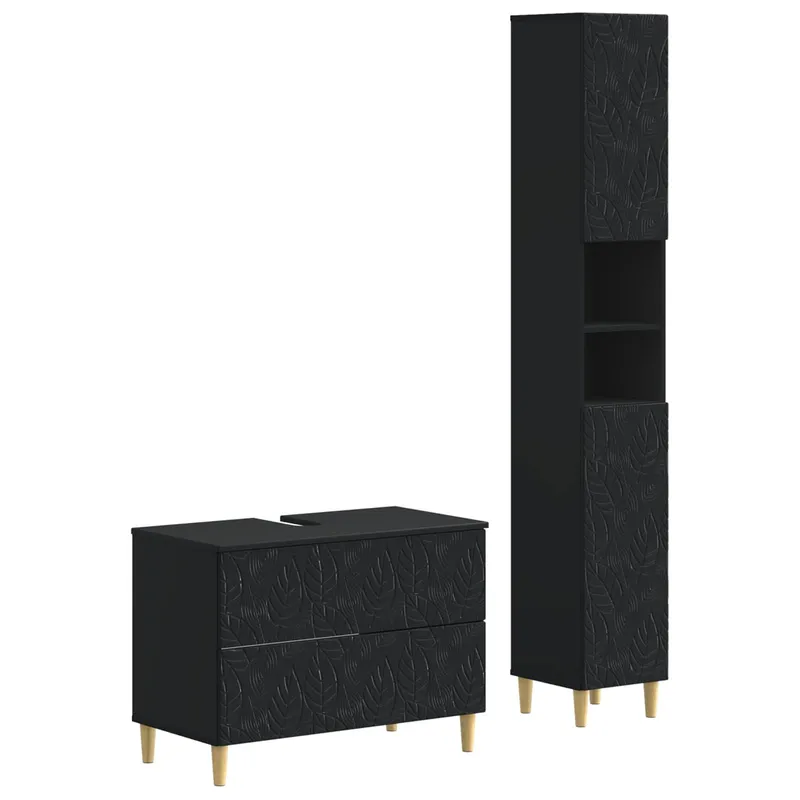 2-teiliges Badezimmer Schrank Set DELFT nero derivato del legno