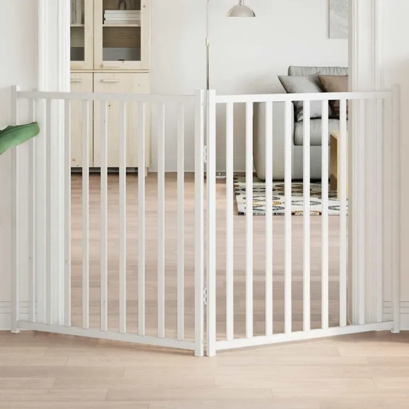 2-tlg. Hundetor Faltbar white 160 cm Massivholz Tanne