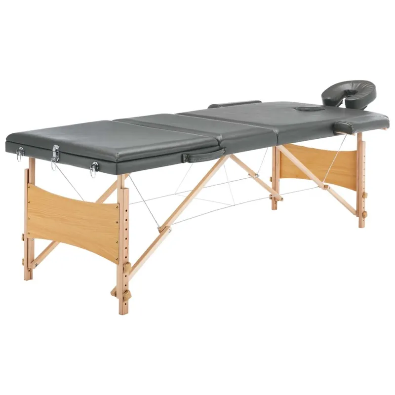 Table de massage avec 3 zones Cadre en bois Anthracite 186x68cm