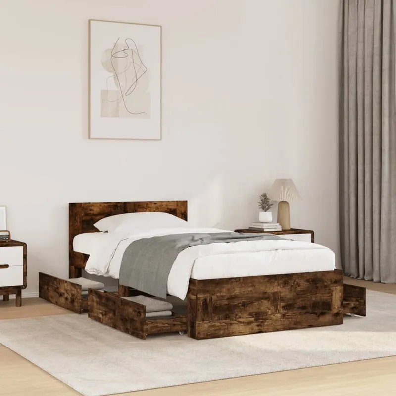 Bettgestell mit Kopfteil Räuchereiche 90x200 cm derivato del legno