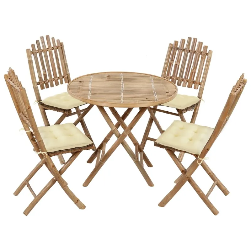 5 pz. set pranzo da giardino con cuscini Klappbar Bambus