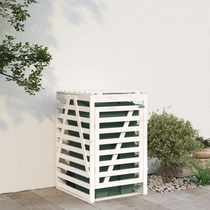 Mülltonnenbox bianco 84x90x128,5 cm legno massiccio pino