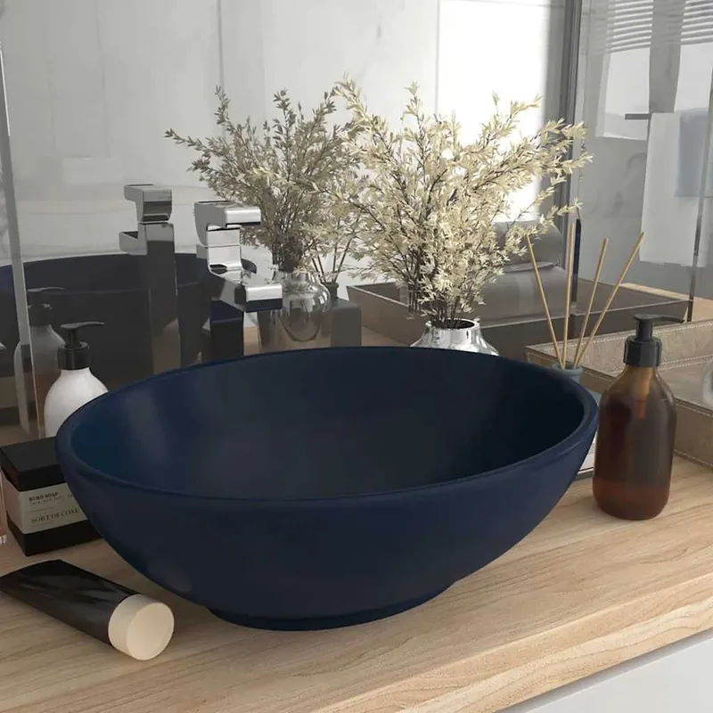 Lavabo ovale de luxe Bleu foncé mat 40x33 cm Céramique