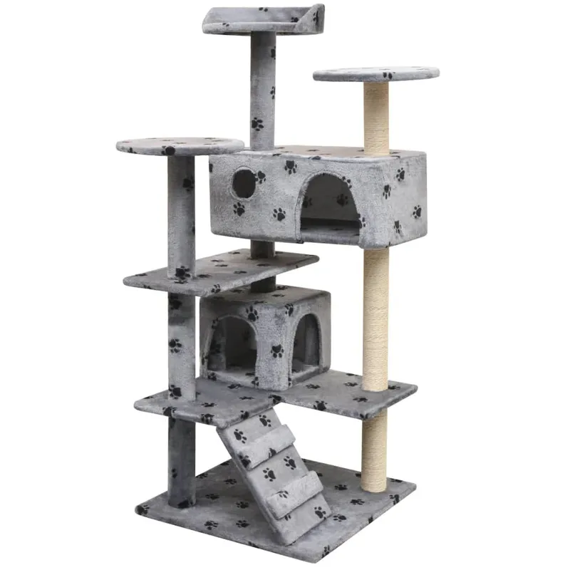 Katzen-Kratzbaum 125 cm Pfoten-Aufdruck grigio