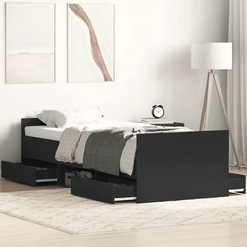 Bettgestell mit Kopf- und Fußteil Schwarz 90x200 cm