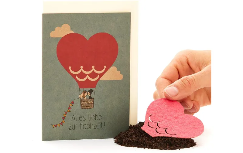 la Stadtgärtner Grusskarte Blumig, Hochzeit, Heissluftballon, Samenpapier