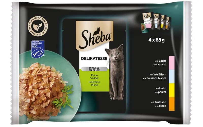 Sheba Nassfutter Delikatesse in Gelée Feine Vielfalt, 4 x 85 g