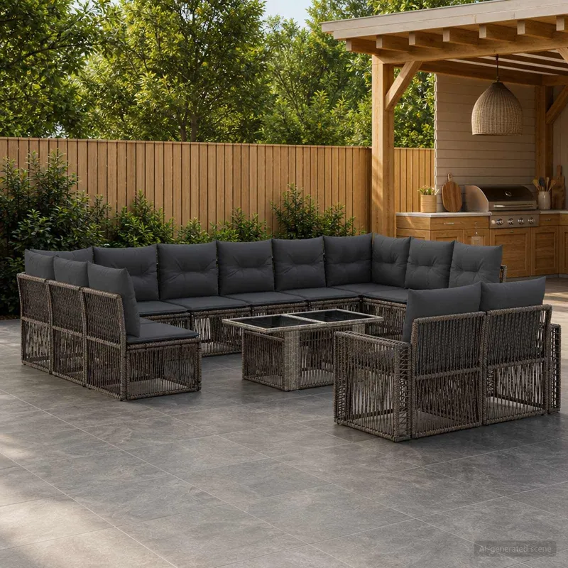 Gartensofa-set 13 stk. Grau und Dunkelgrau Poly-Rattan