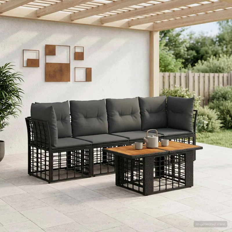 Gartensofa-set 5 stk. Schwarz und Dunkelgrau Poly-Rattan